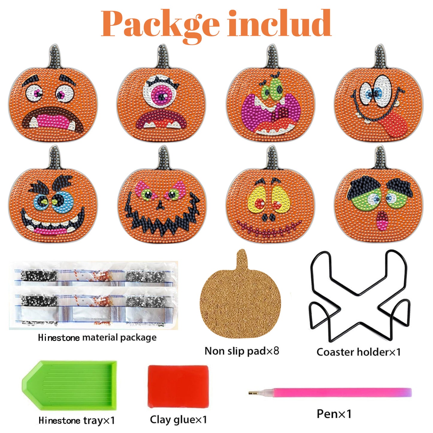 8 Packs Halloween Rhinestones Art Coasters