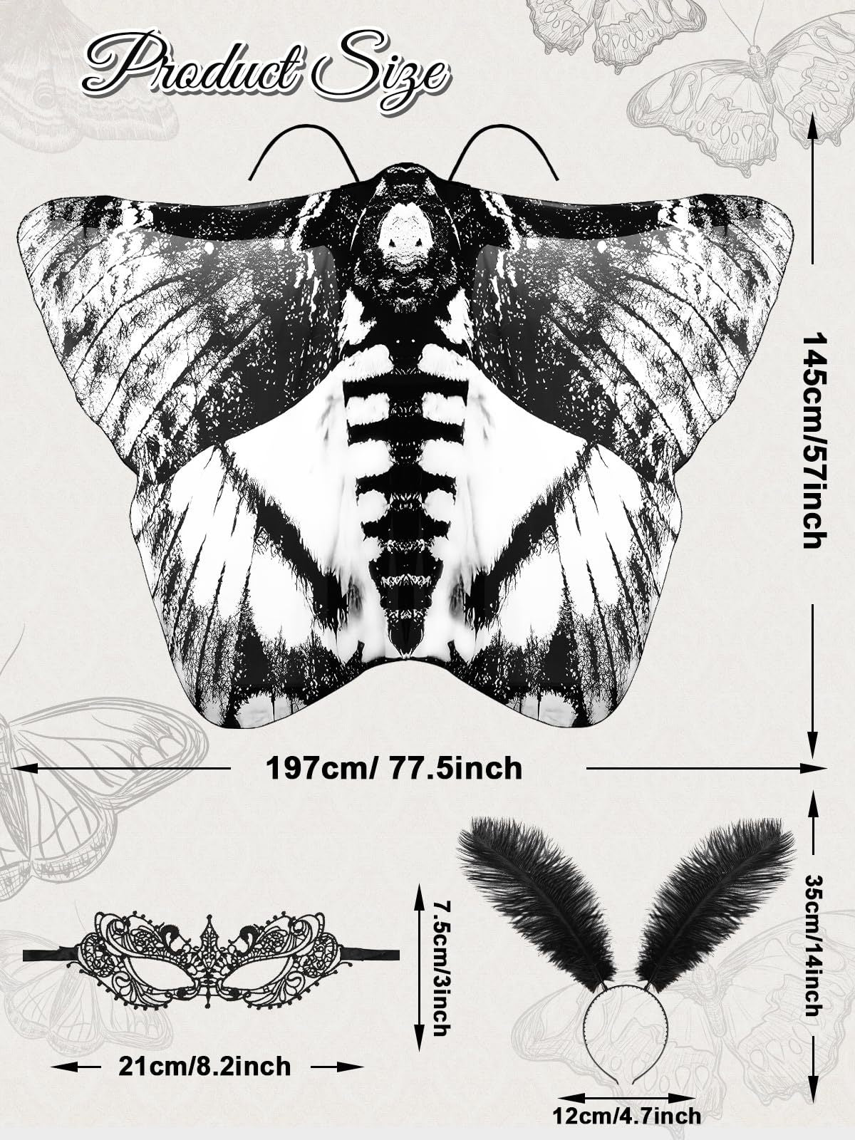 3 Pcs Moth Butterfly Wings Cape Set