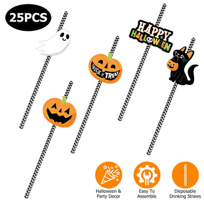 Set Of 25Pcs Halloween Party Decorative Straws