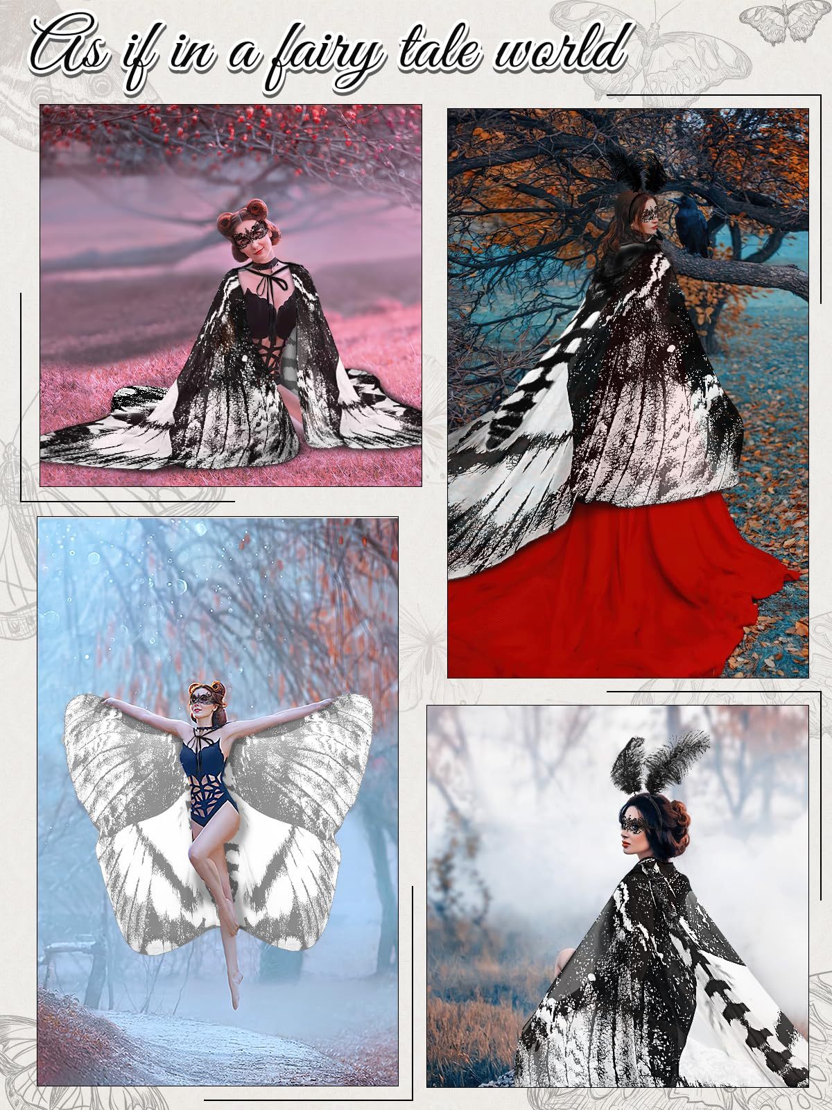 3 Pcs Moth Butterfly Wings Cape Set
