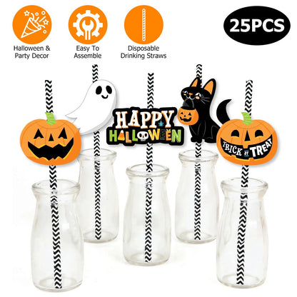 Set Of 25Pcs Halloween Party Decorative Straws