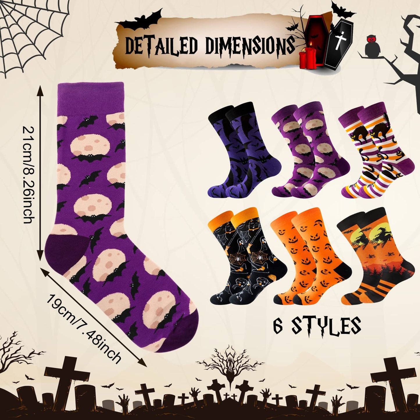 6 Pairs of Halloween Socks